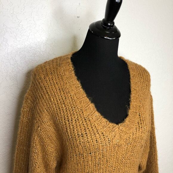 Ichi caramel golden brown v neck alpaca blend sweater size Extra Small XS - Picture 2 of 16